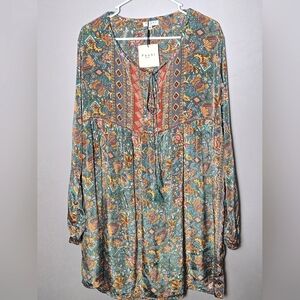 NWT Paani Boho Peasant Festival Chic Flowy Midi Dress, Size Medium